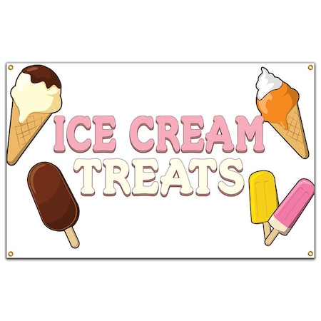 Signmission Ice Cream Treats Banner Heavy Duty 13 Oz Vinyl with Grommets B-60 Ice Cream Treats